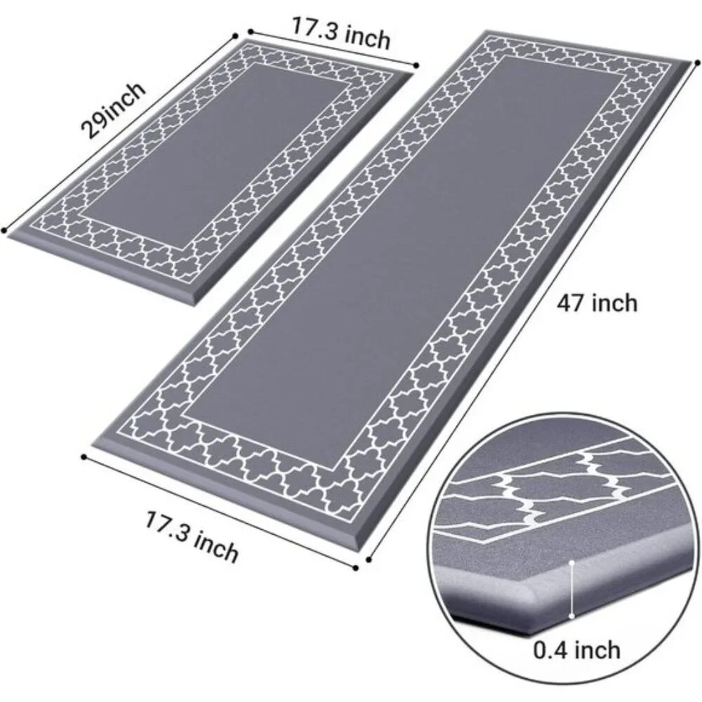 New Grey Anti-Fatigue Kitchen Mats, 2Pcs Waterproof Memory Foam Rugs for Floor
